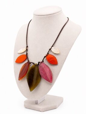 Multicolor Leaf Pendant Necklace in Orange, Pink, Brown - Women Jewelry